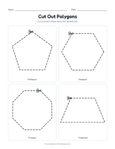 Cut out polygons printable worksheet for ages 5 to 7