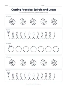 scissor skills worksheets: spirals