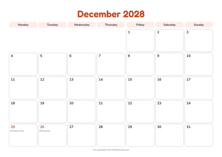 December 2028 calendar for Australia with Christmas and Boxing Day
