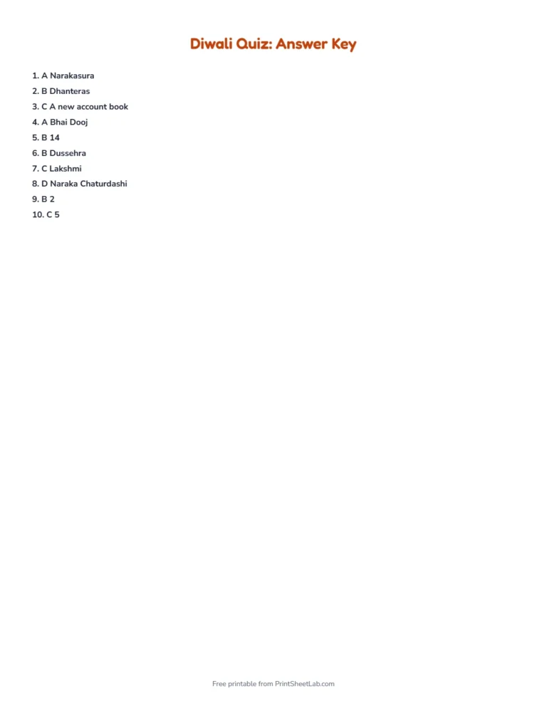 Diwali quiz answer key with every answer