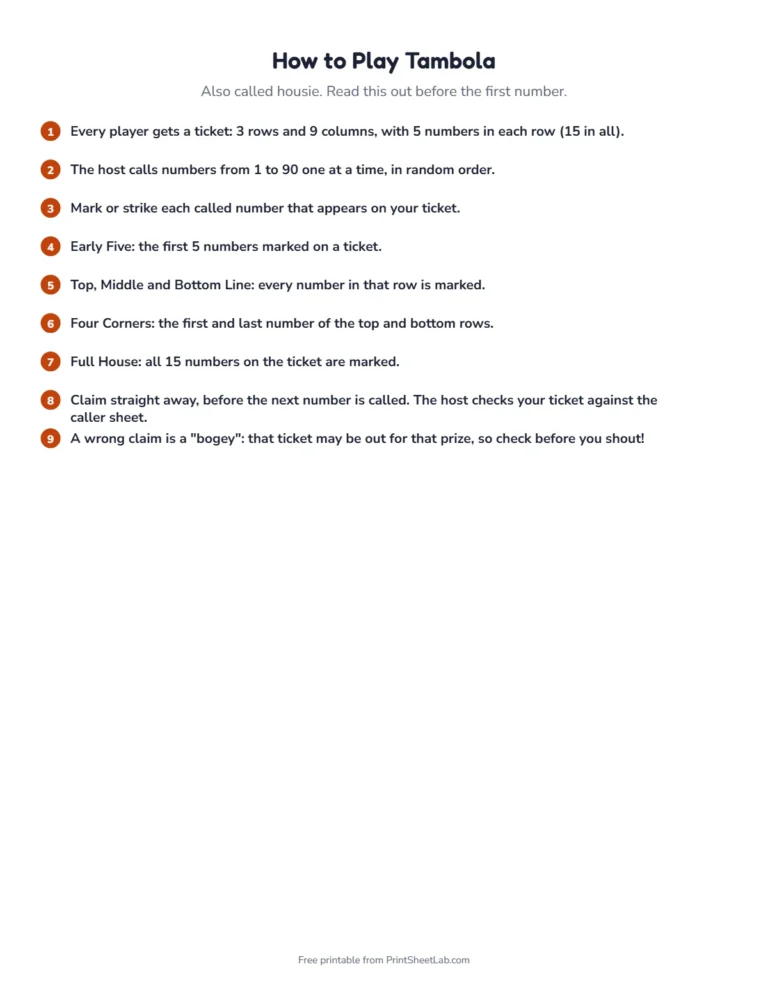 Diwali tambola rules page: how to play and how to claim a prize