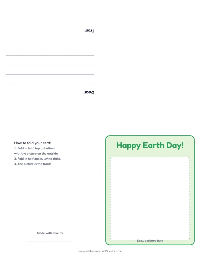 Earth Day card printable: a fold-up greeting card that says Happy Earth Day!