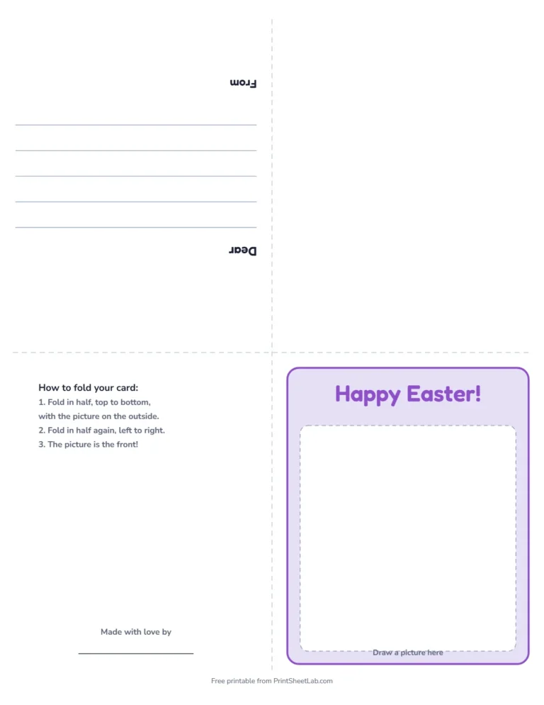 Easter card printable: a fold-up greeting card that says Happy Easter!