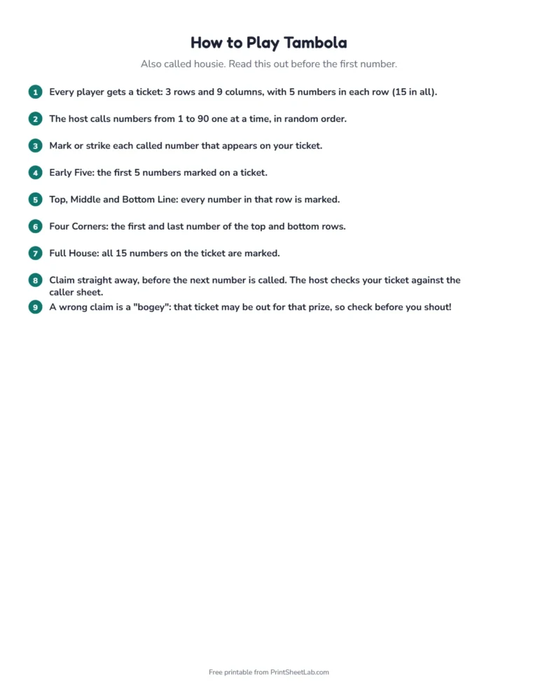 Eid tambola rules page: how to play and how to claim a prize