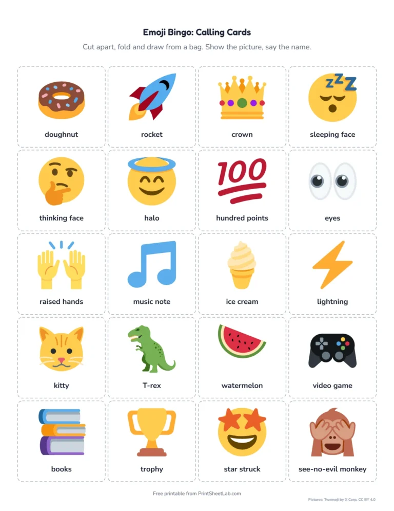 Emoji bingo calling cards to cut out and draw from a bag