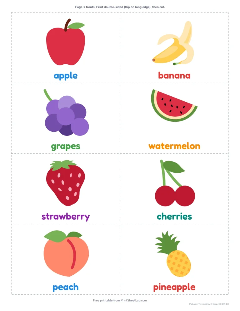 Fruit and vegetable flash cards with pictures