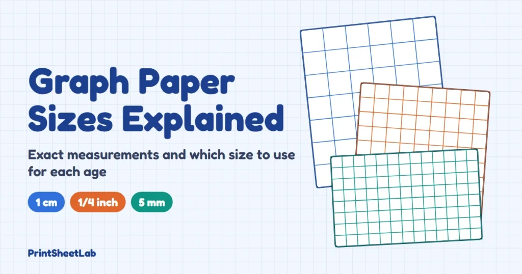 Graph paper sizes explained: 1 cm, 5 mm and 1/4 inch grids side by side