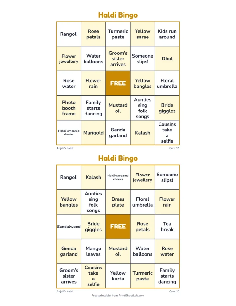 Haldi function games rules page: how to play haldi bingo