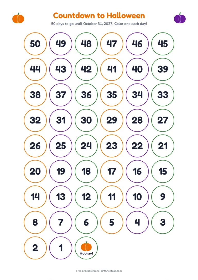 Halloween countdown calendar with 50 days until Halloween