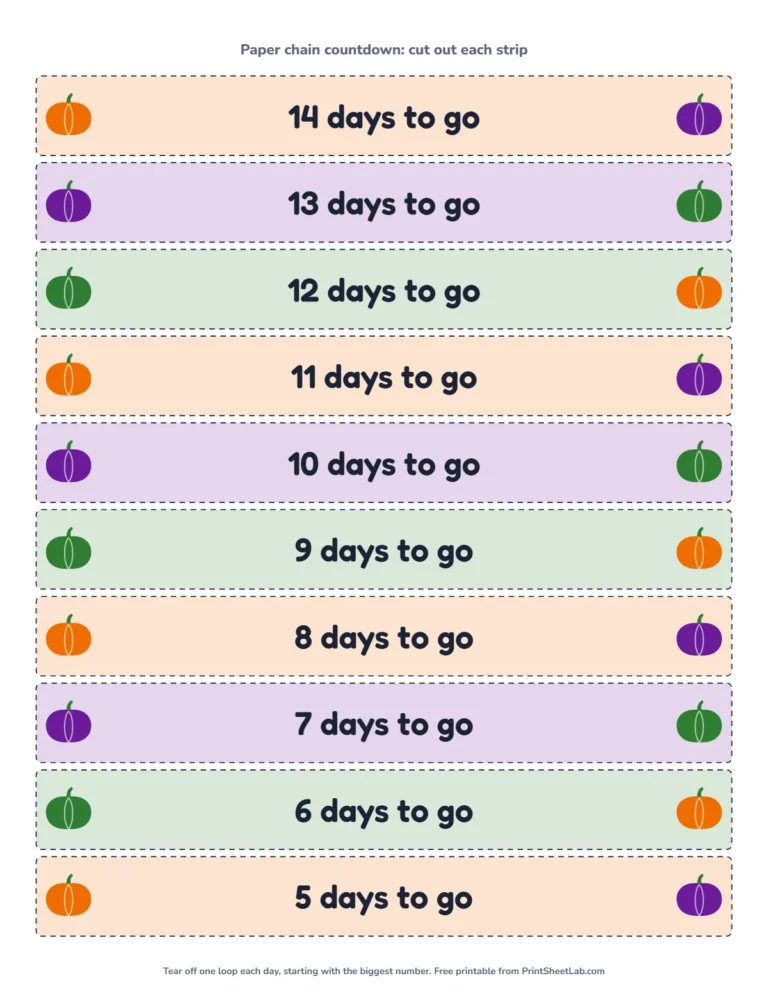 Halloween countdown calendar paper chain with 14 days to go