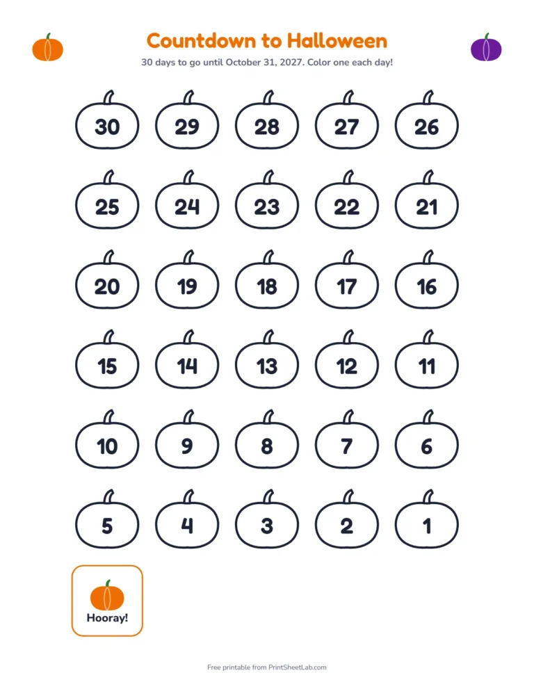Halloween countdown printable with 30 pumpkins from October 1