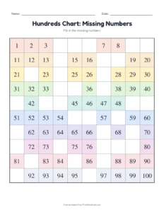 Missing numbers: some printable worksheet for grade 1