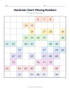 Missing numbers: many printable worksheet for grade 1