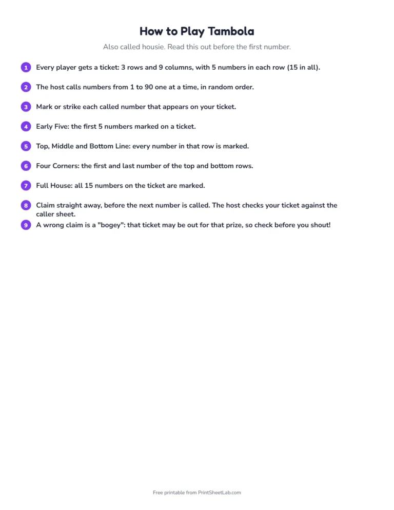 Holi tambola rules page: how to play and how to claim a prize