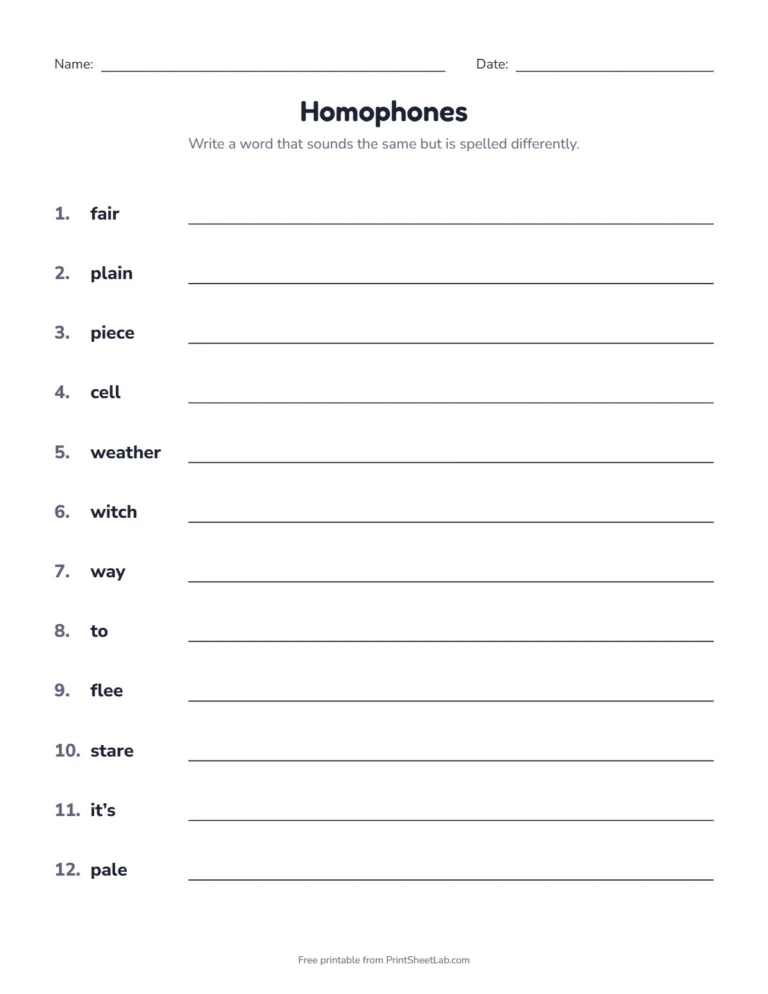 Write the homophone worksheet for grades 3 and 4