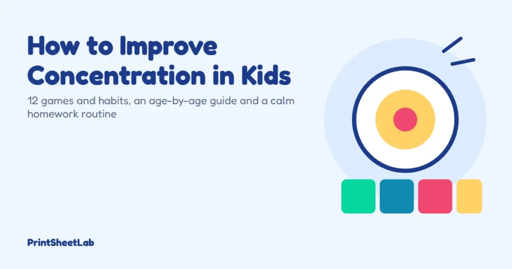 How to improve concentration in kids: a child building focus with puzzles, a timer and memory games