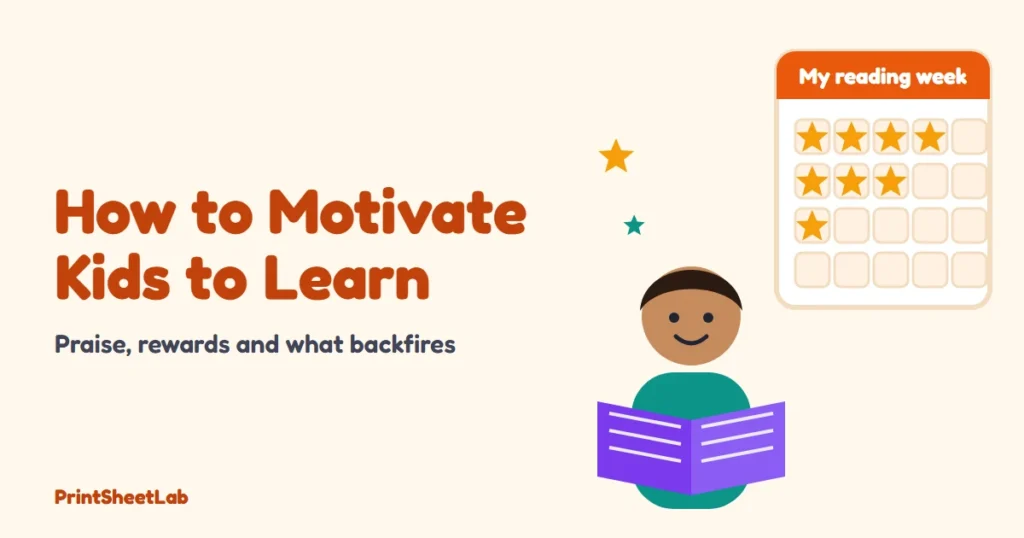 How to motivate kids to learn cover with a child reading beside a star reward chart