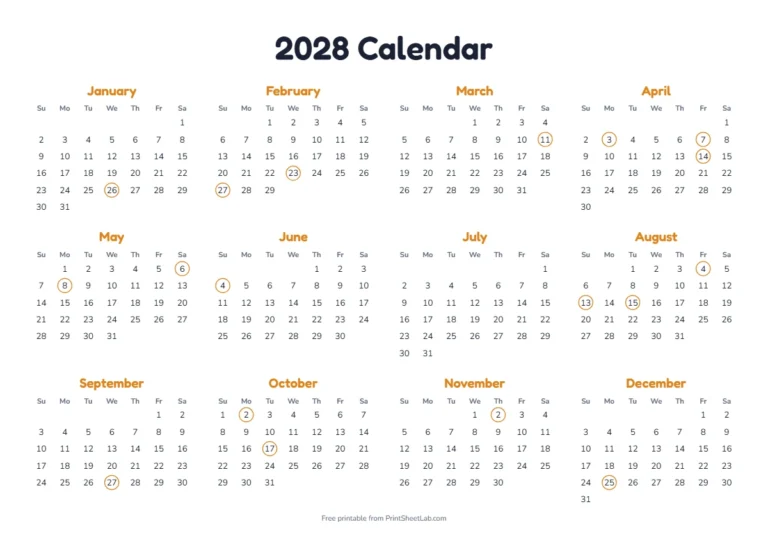 India holidays 2028 calendar: year at a glance with the gazetted holidays marked