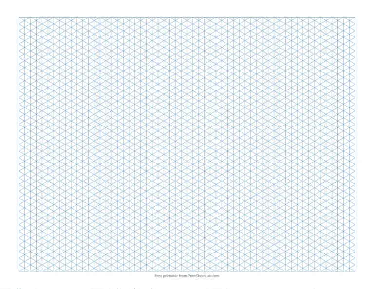 Isometric graph paper with 5 mm triangles in blue, landscape Letter