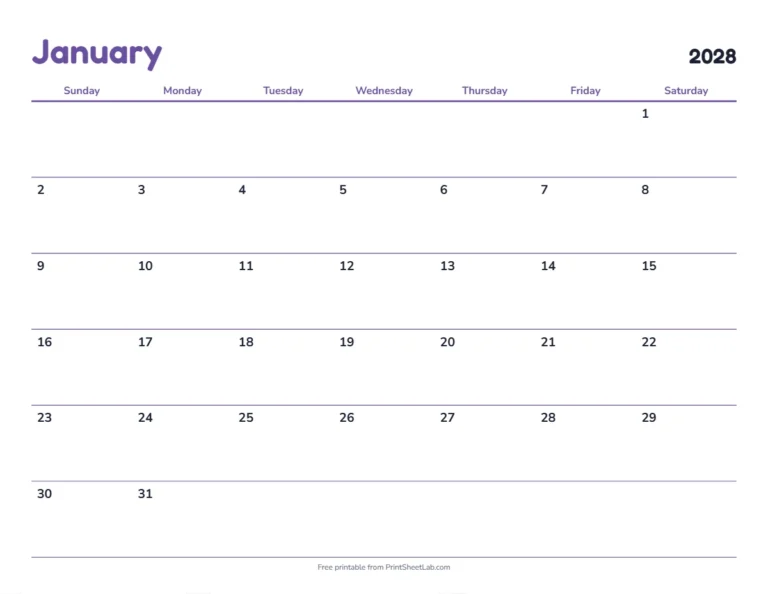 Jewish holidays 2028 printable calendar with 12 months