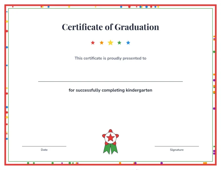Kindergarten graduation certificate printable with a confetti border