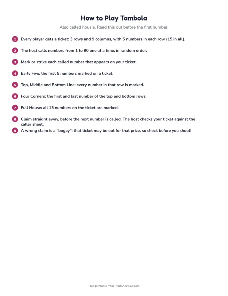 Kitty party tambola rules page: how to play and how to claim a prize