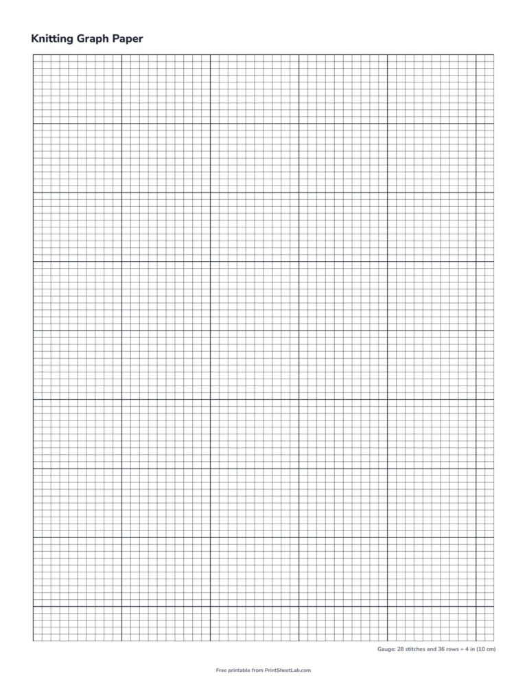 Knitters graph paper for a fine gauge of 28 stitches and 36 rows per 4 inches