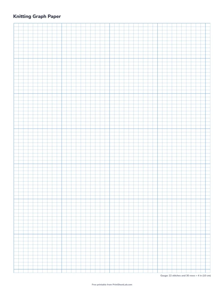 Knitting chart paper in blue for a gauge of 22 stitches and 30 rows