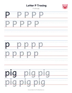 Letters P to T tracing (upper and lower case) printable worksheet for kindergarten