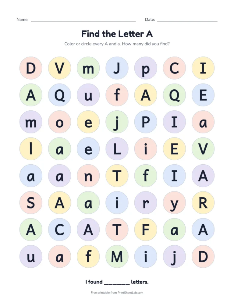 Letter A worksheets: find the letter A among look-alike letters