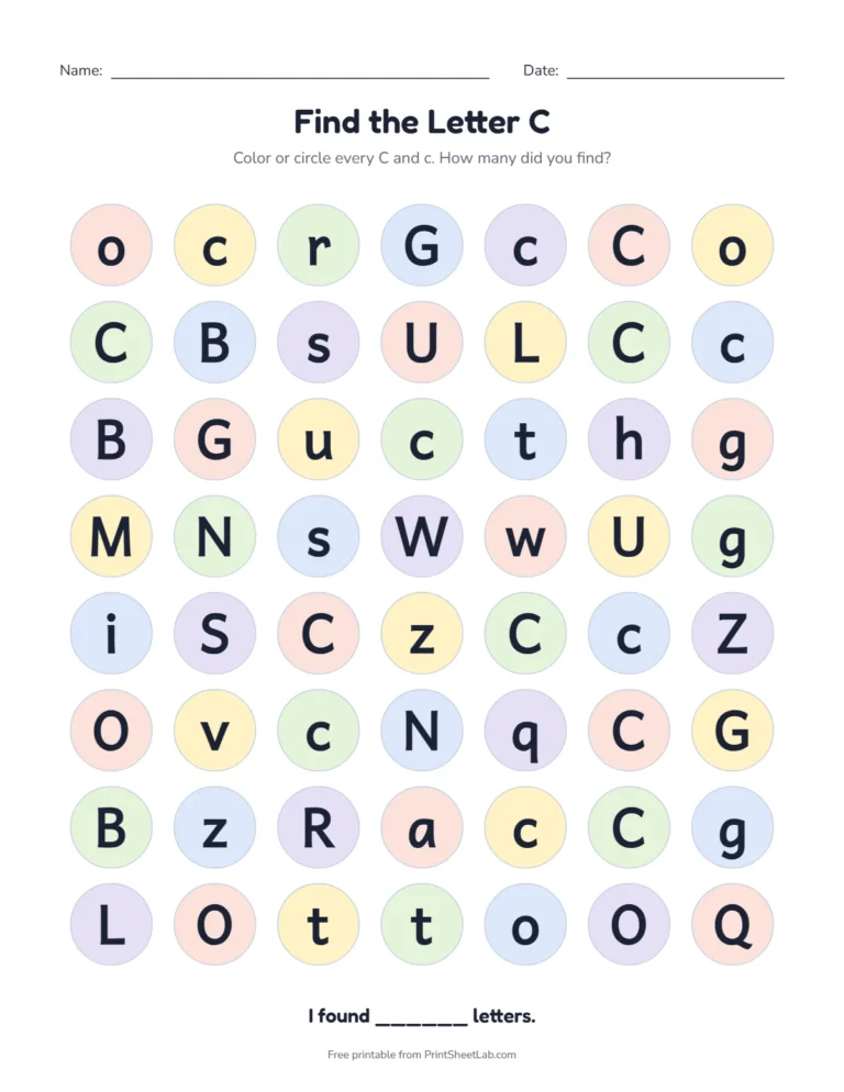 Letter C worksheets: find the letter C among look-alike letters