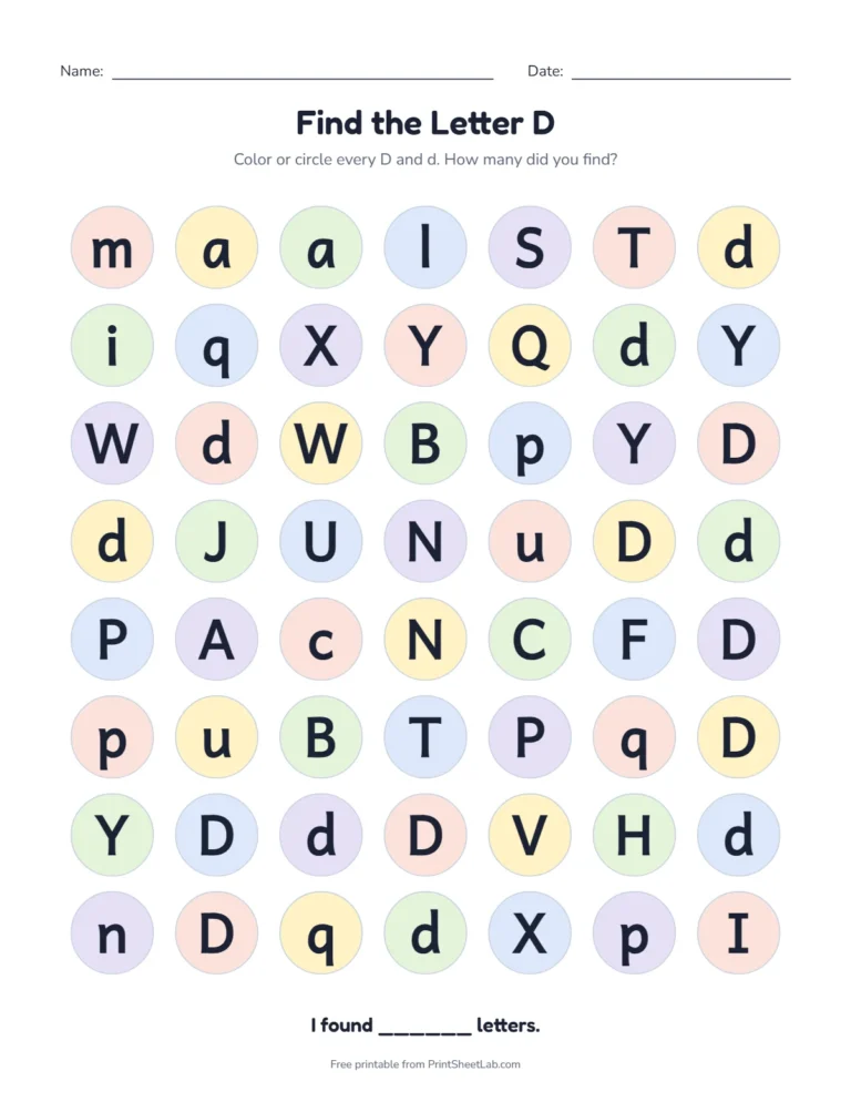 Letter D worksheets: find the letter D among look-alike letters