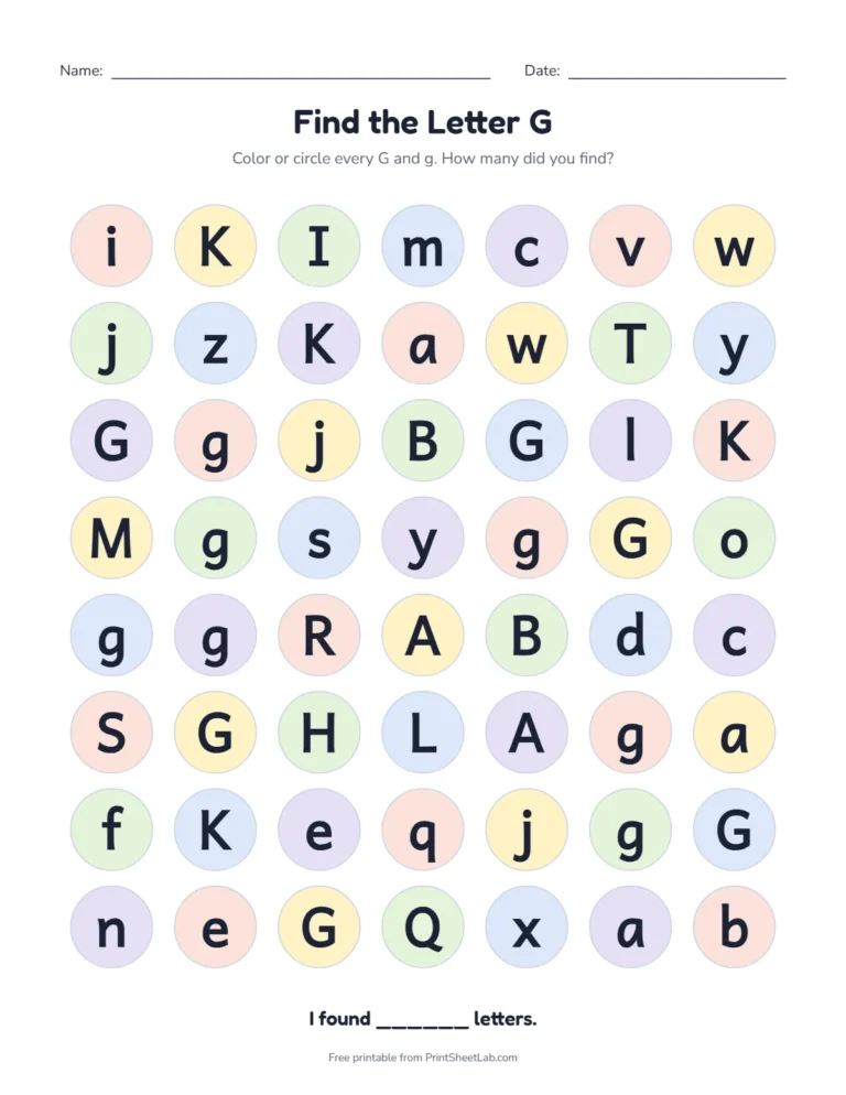 Letter G worksheets: find the letter G among look-alike letters