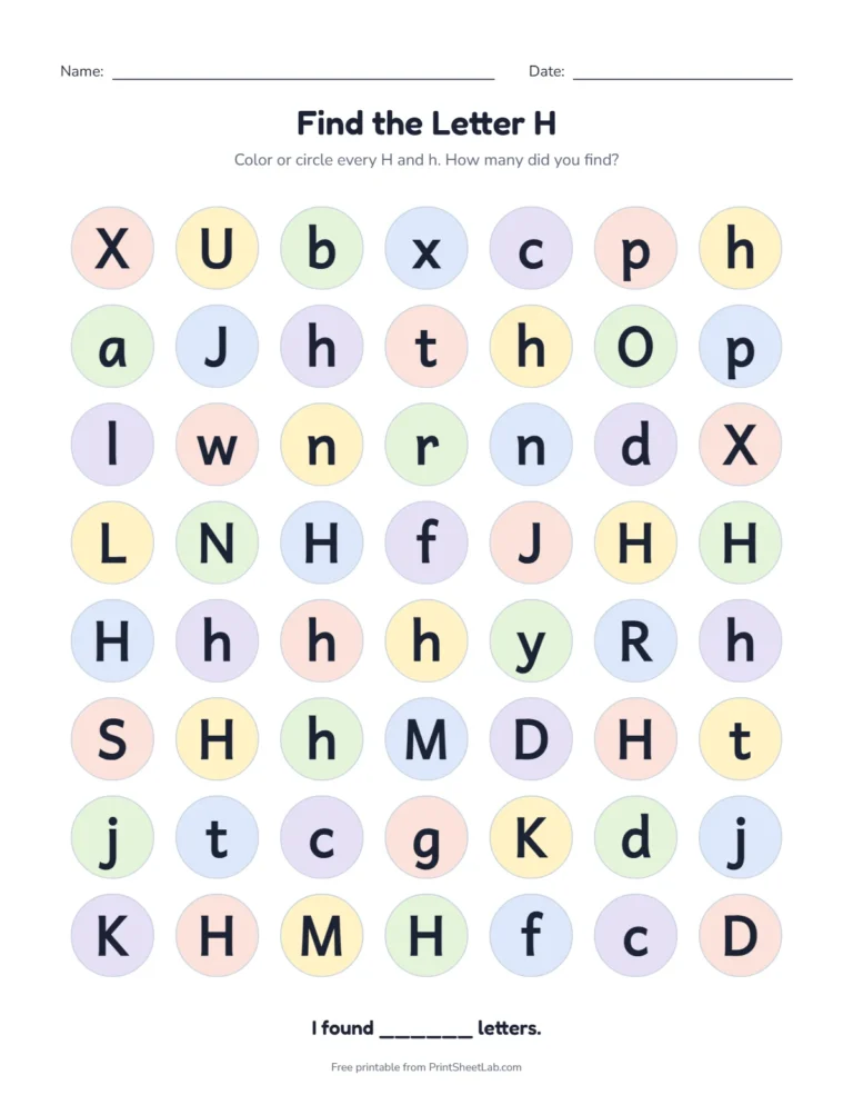 Letter H worksheets: find the letter H among look-alike letters