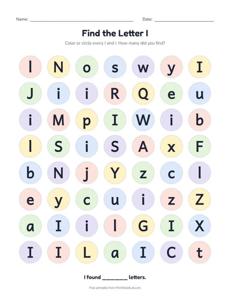Letter I worksheets: find the letter I among look-alike letters
