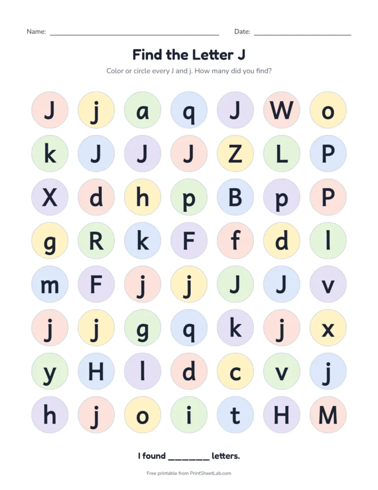 Letter J worksheets: find the letter J among look-alike letters