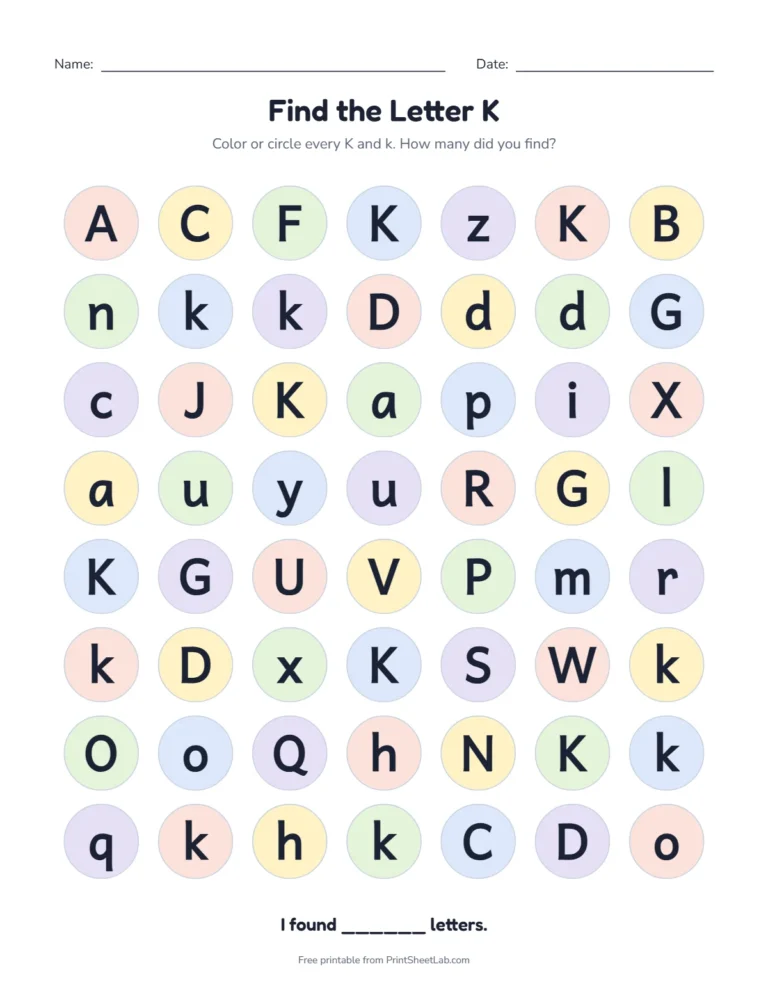 Letter K worksheets: find the letter K among look-alike letters