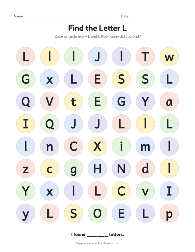 Letter L worksheets: find the letter L among look-alike letters