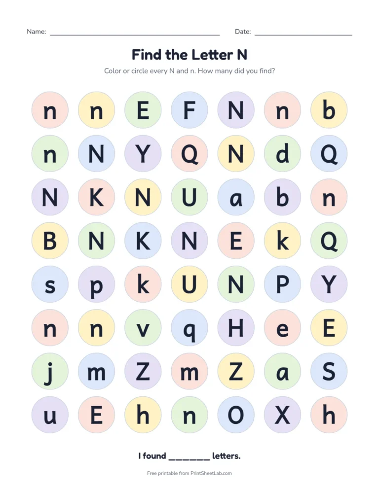 Letter N worksheets: find the letter N among look-alike letters