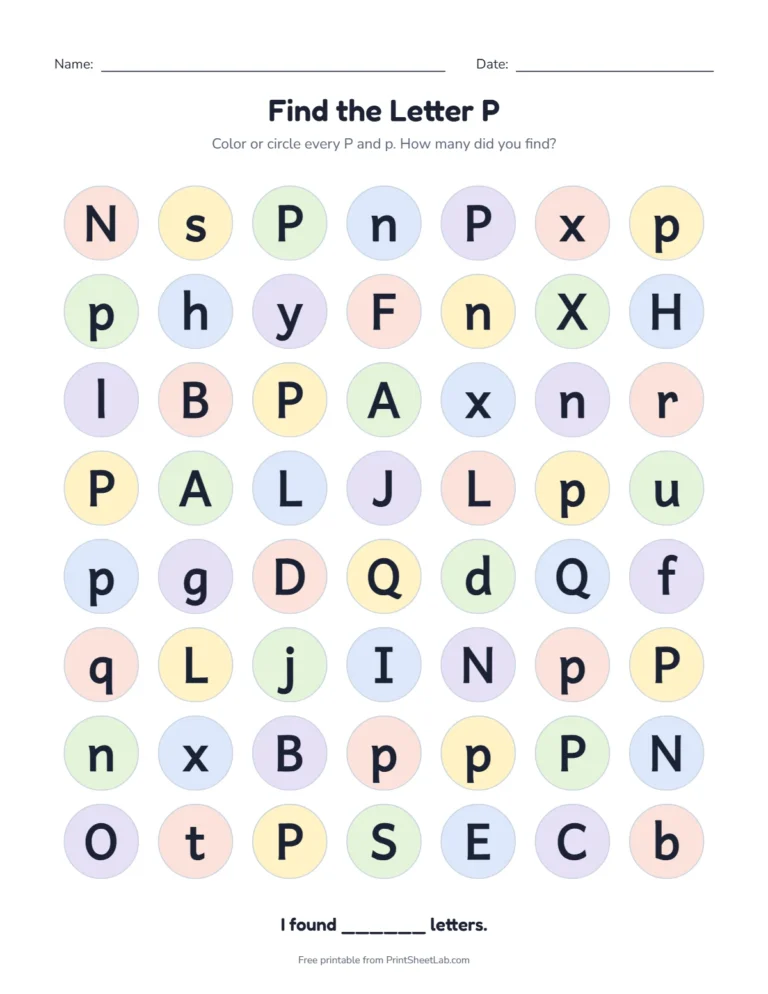 Letter P worksheets: find the letter P among look-alike letters