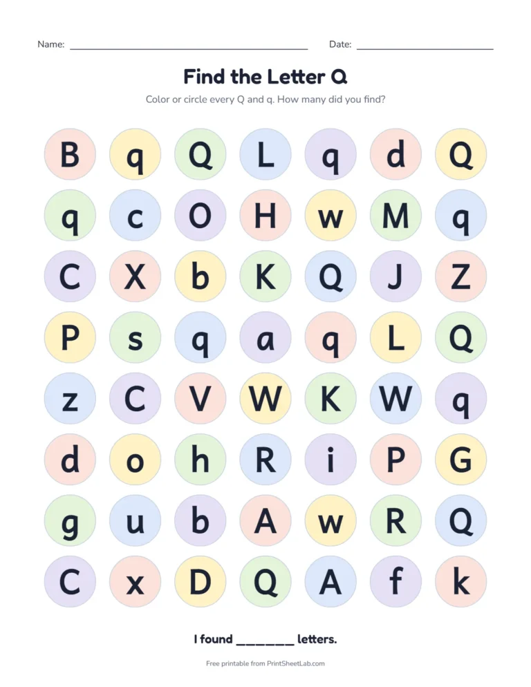 Letter Q worksheets: find the letter Q among look-alike letters