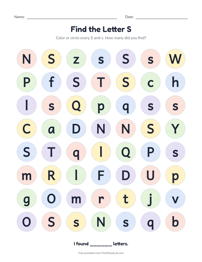 Letter S worksheets: find the letter S among look-alike letters