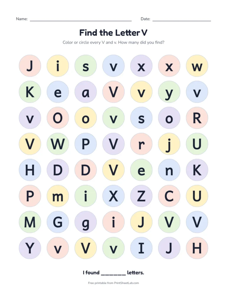 Letter V worksheets: find the letter V among look-alike letters