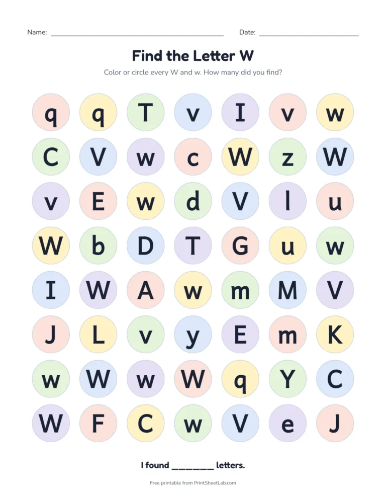 Letter W worksheets: find the letter W among look-alike letters
