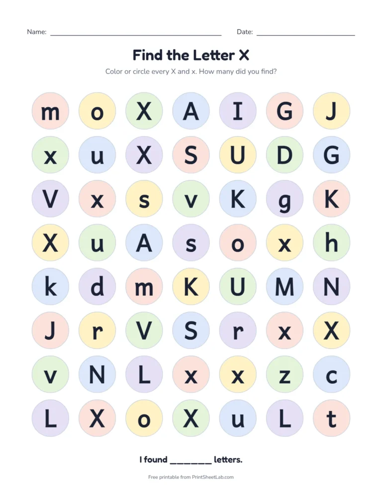 Letter X worksheets: find the letter X among look-alike letters