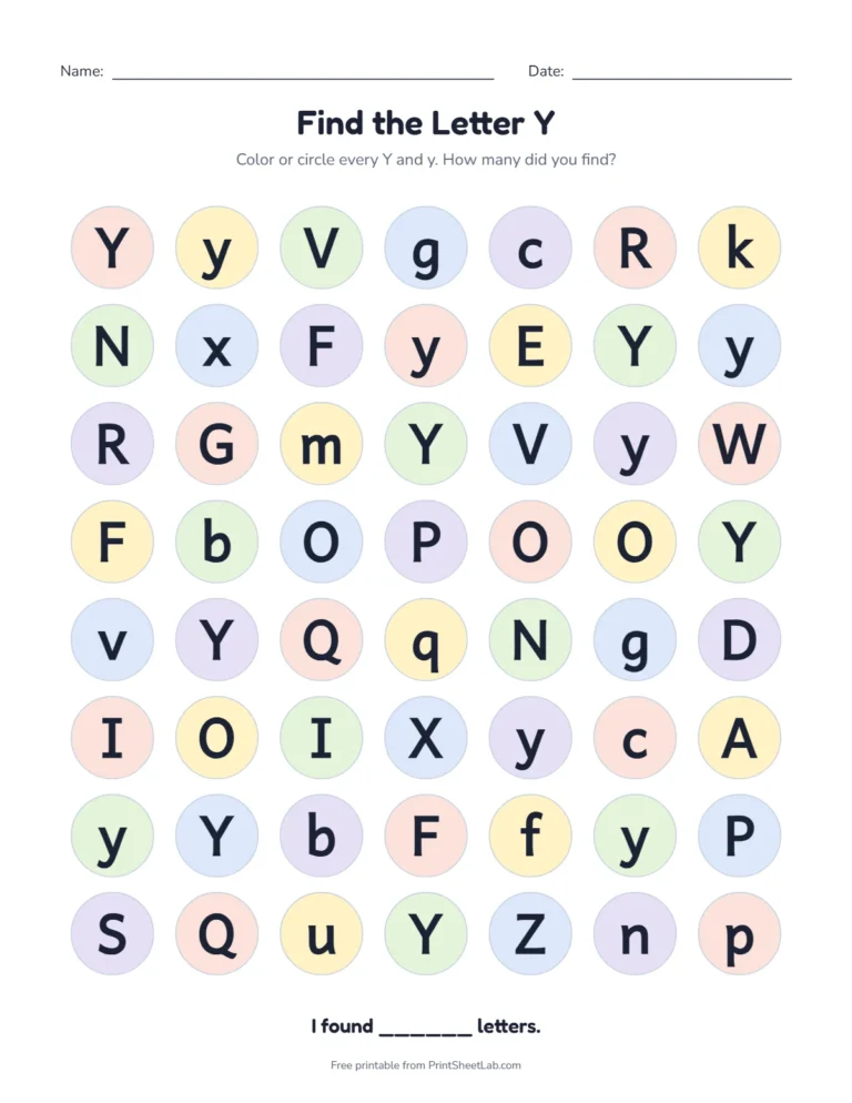 Letter Y worksheets: find the letter Y among look-alike letters