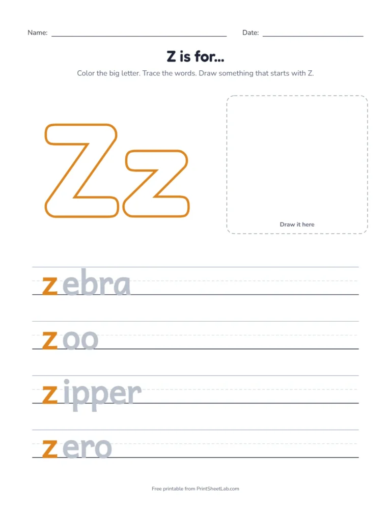 Z is for zebra coloring page with zebra, zoo, zipper and zero to trace