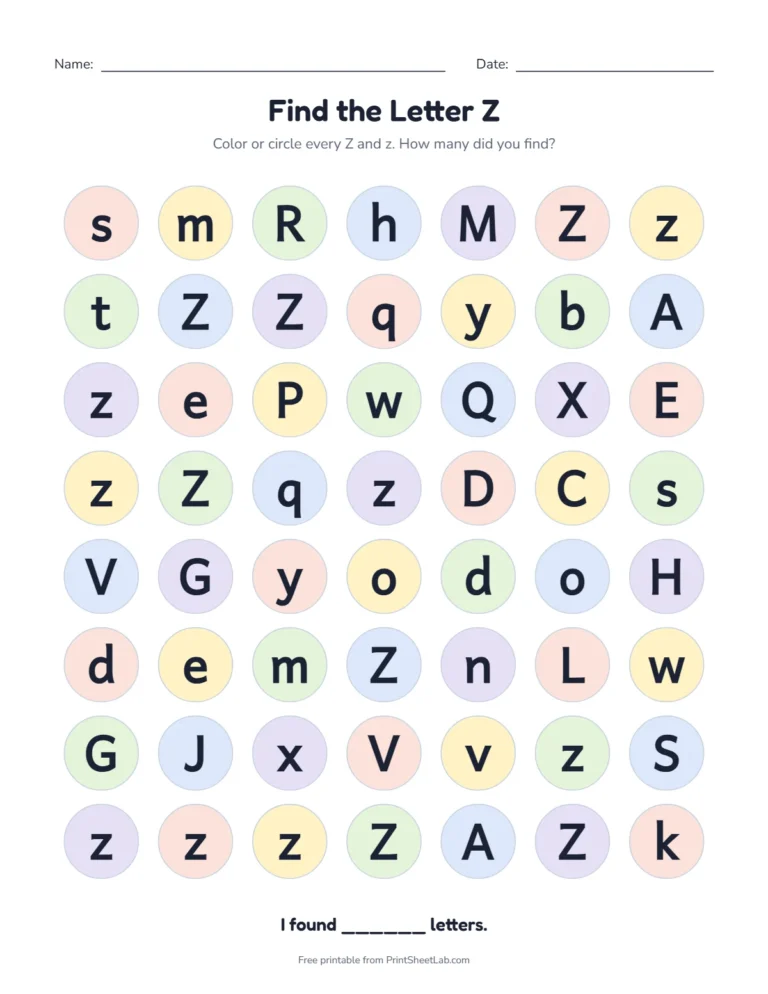 Letter Z worksheets: find the letter Z among look-alike letters