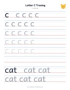 The c-letters: c a d g o q printable worksheet for kindergarten