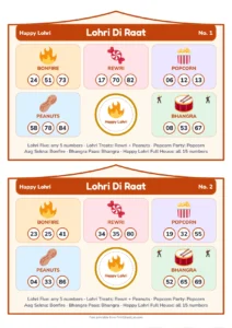 Lohri Di Raat Tambola picture tambola tickets with themed prize sections